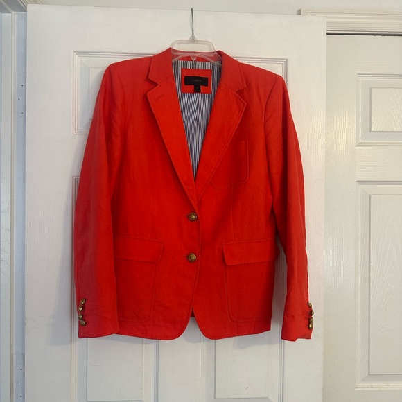 J. Crew Jackets & Blazers - J. Crew Linen Bold Orange Blazer with Gold Buttons